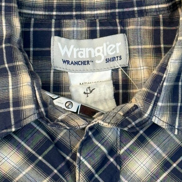 Wrangler Wrancher Pearl Snap Plaid Short Sleeve Western Shirt – Men’s XL – Blue - Picture 5 of 5